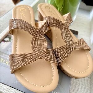 Comfortiva Shimmering Brown Wedge Sandals